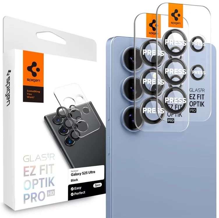 Spigen Glass tR EZ Fit Optik Pro HD 2 Pack Samsung Galaxy S25 Ultra Black