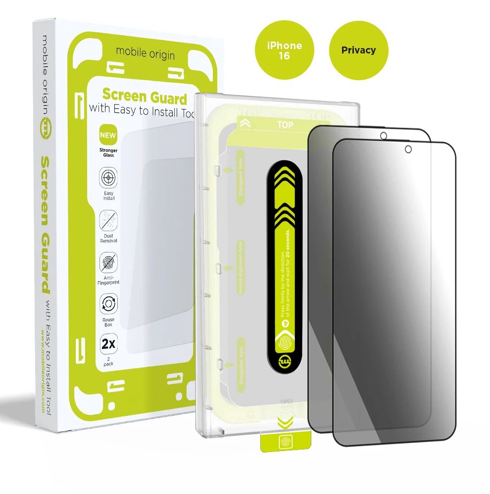 Mobile Origin Screen Guard Privacy with easy applicator iPhone 16 2 Pack