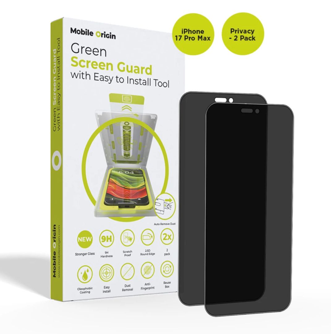Mobile Origin Screen Guard Privacy with easy applicator for iPhone 17 Pro Max 2 Pack