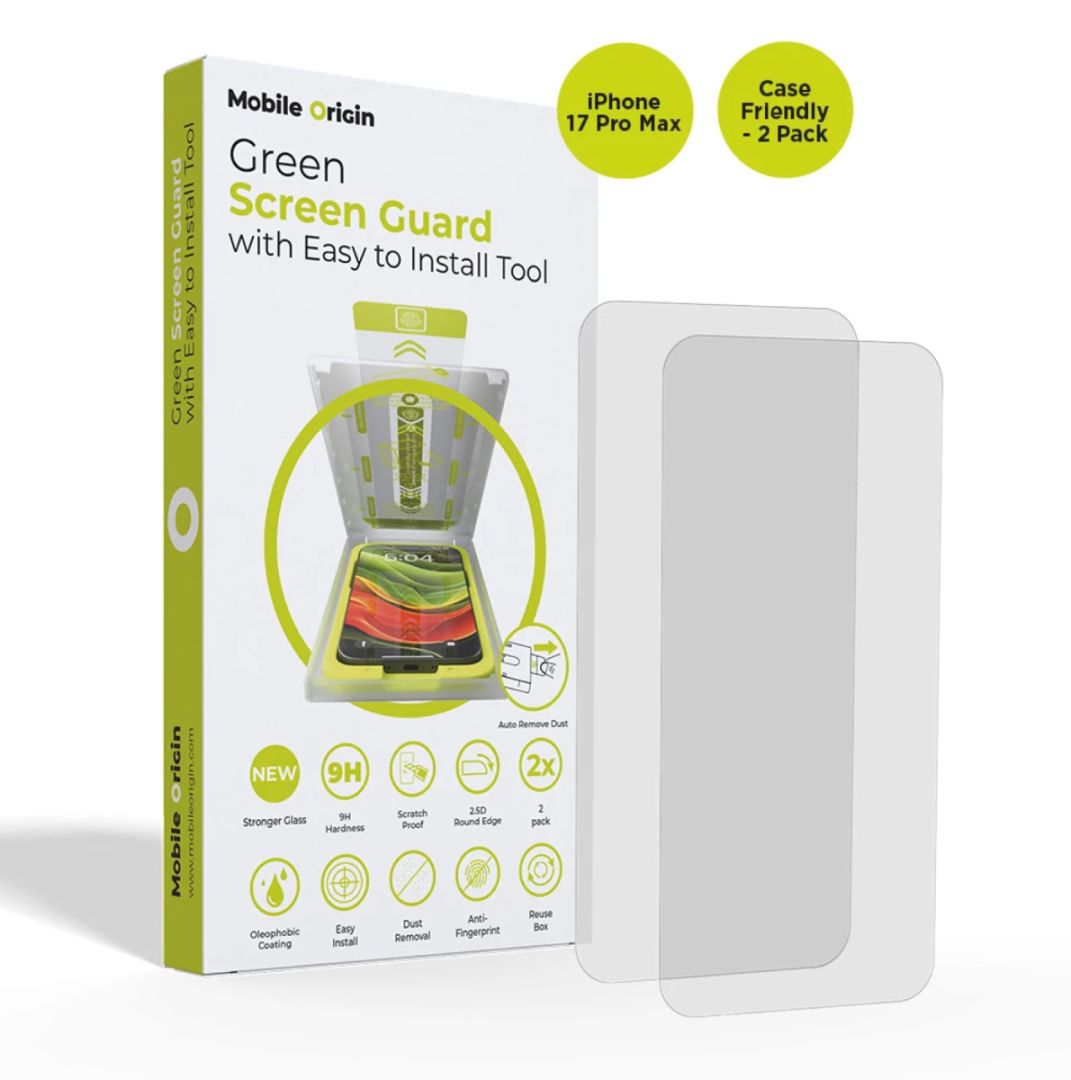 Mobile Origin Screen Guard with easy applicator case friendly for iPhone 17 Pro Max 2 Pack