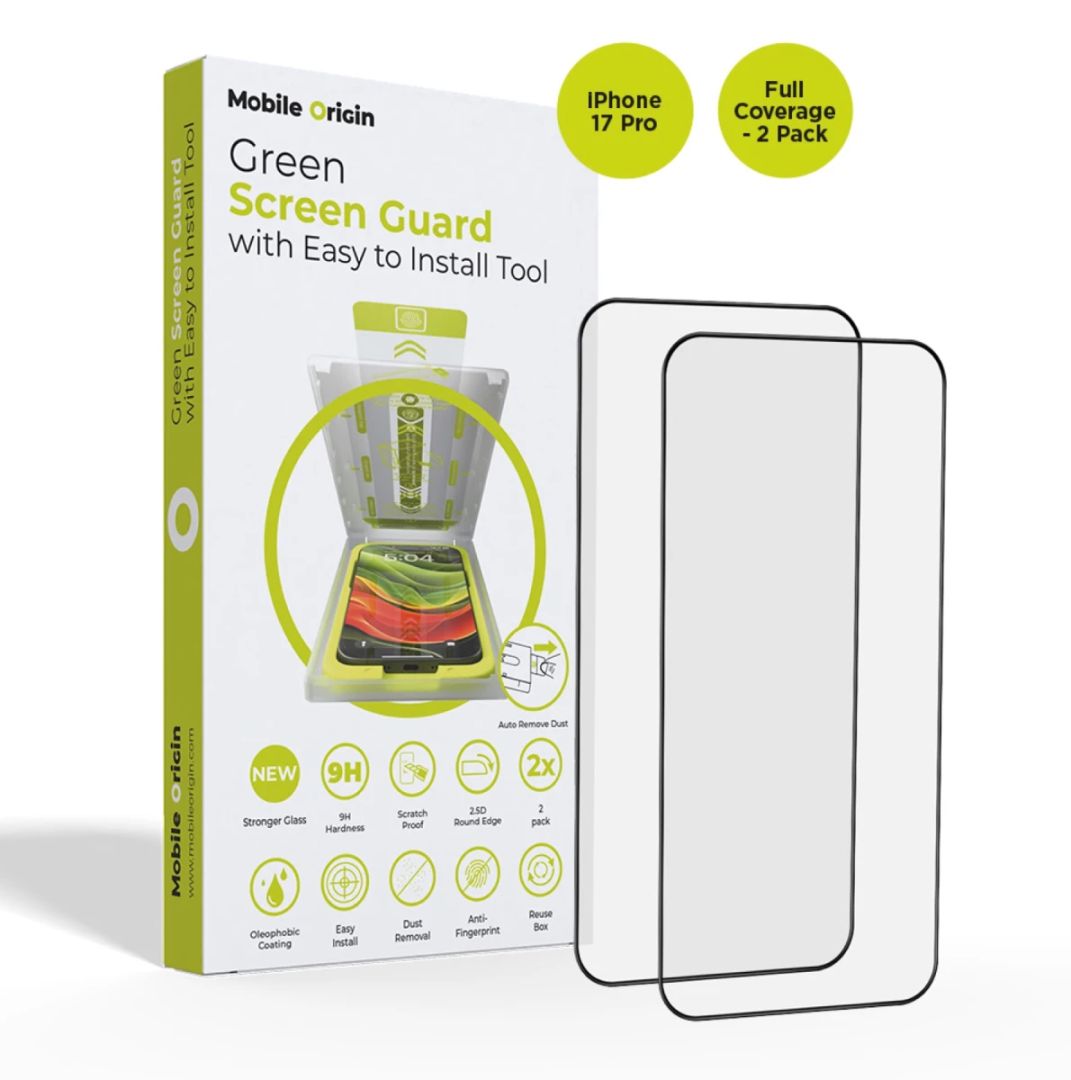 Mobile Origin Screen Guard with easy applicator full coverage for iPhone 17 Pro 2 Pack
