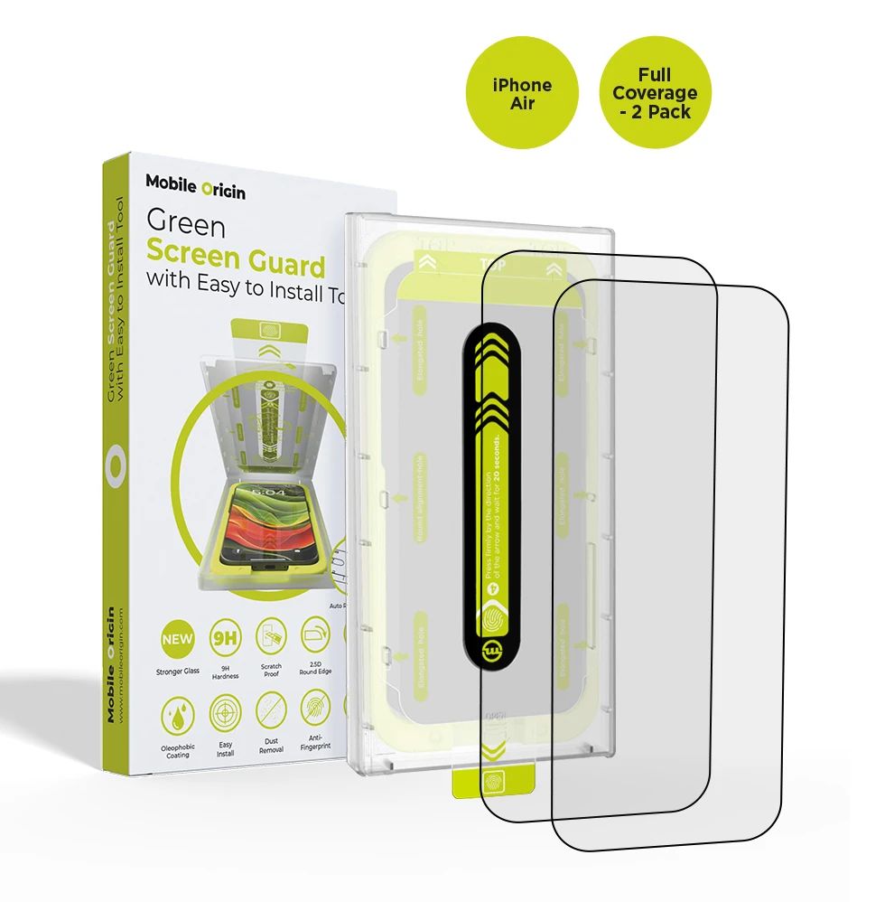 Mobile Origin Screen Guard with easy applicator full coverage for iPhone Air 2Pack Clear
