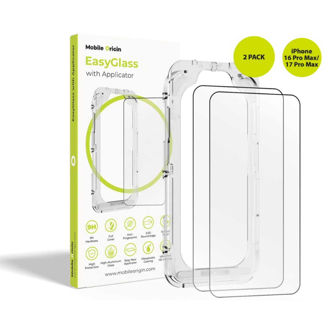 Mobile Origin EasyGlass with Applicator for iPhone 16 Pro Max/17 Pro Max 2pack