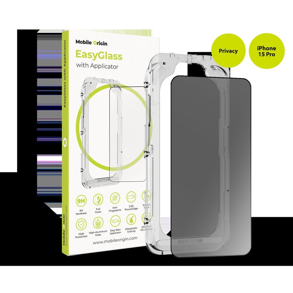 Mobile Origin EasyGlass Privacy with Applicator for iPhone 15 Pro