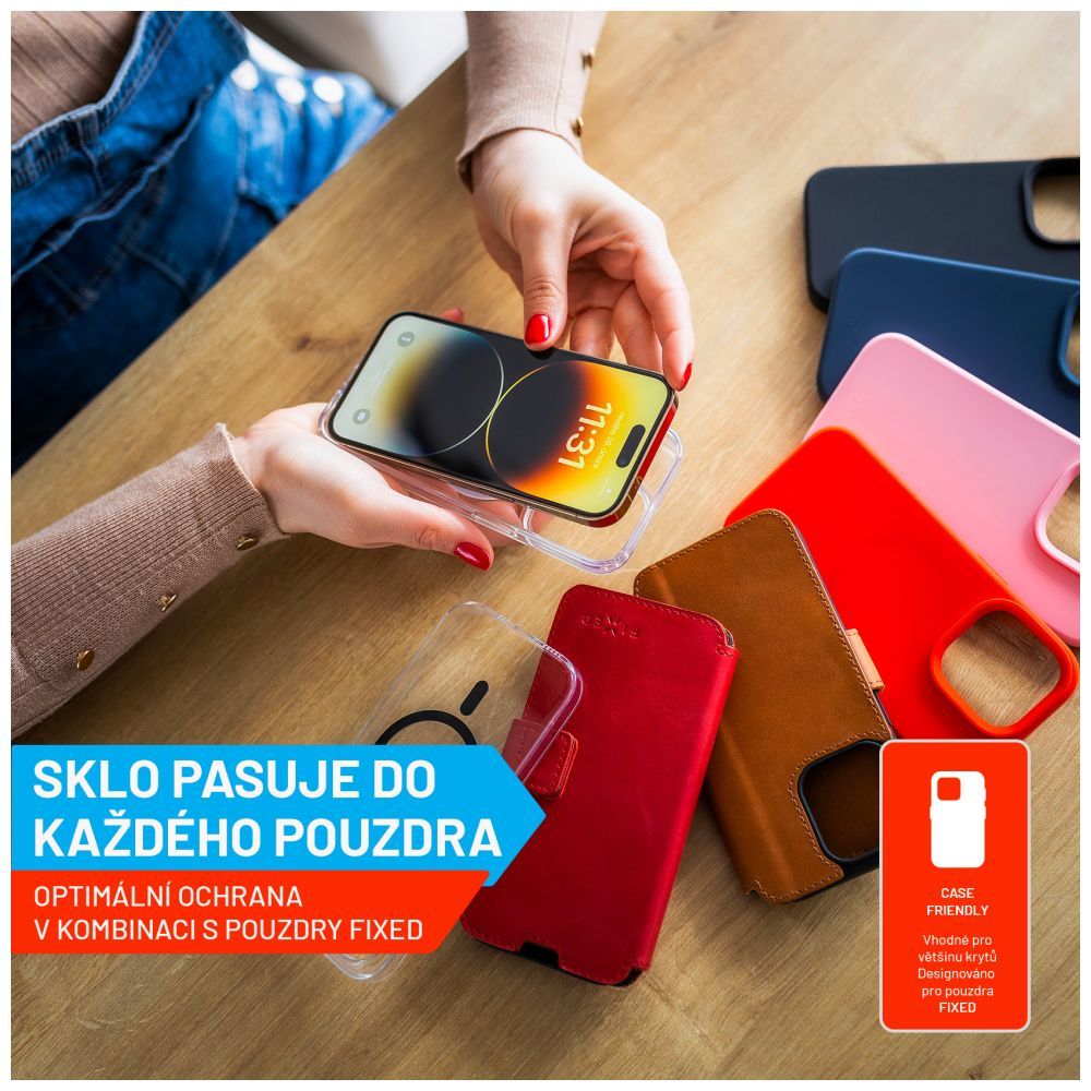 FIXED Armor teljes kijelzőt fedő 2,5D edzett üvegfólia applikátorral Apple iPhone 13 Mini, fekete