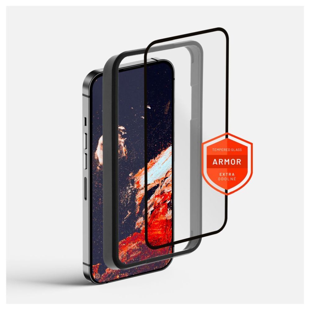 FIXED Armor teljes kijelzőt fedő 2,5D edzett üvegfólia applikátorral Apple iPhone 15 Pro Max, fekete