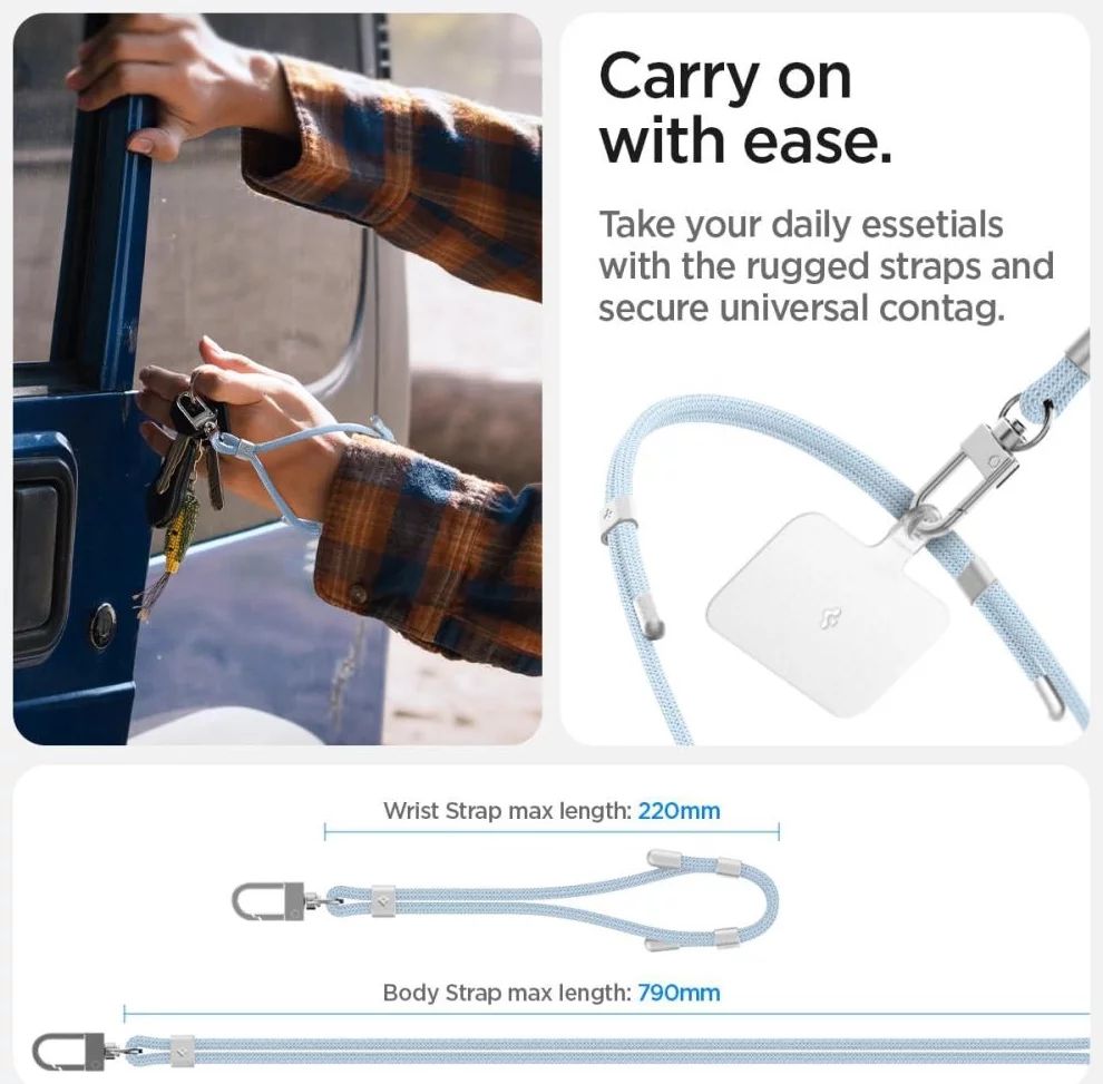 Spigen Universal Set 2 (Cross Body Strap 1P + Wrist Strap 1P + ConTag2 1P) Mute Blue