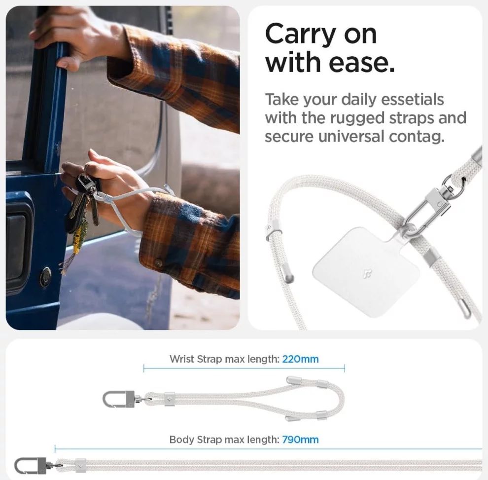 Spigen Universal Set 2 (Cross Body Strap 1P + Wrist Strap 1P + ConTag2 1P) Pearl White