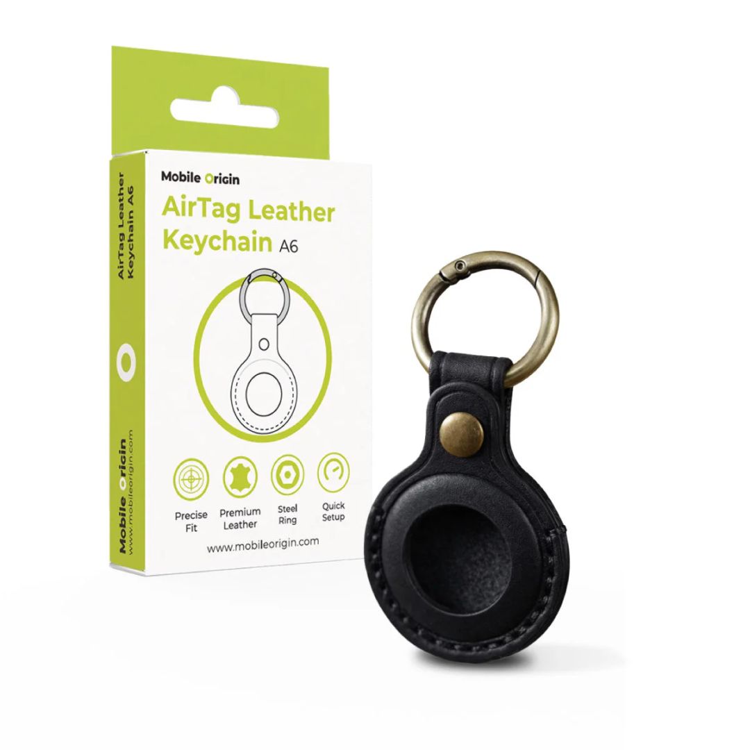 Mobile Origin AirTag Leather Keychain A6 Black