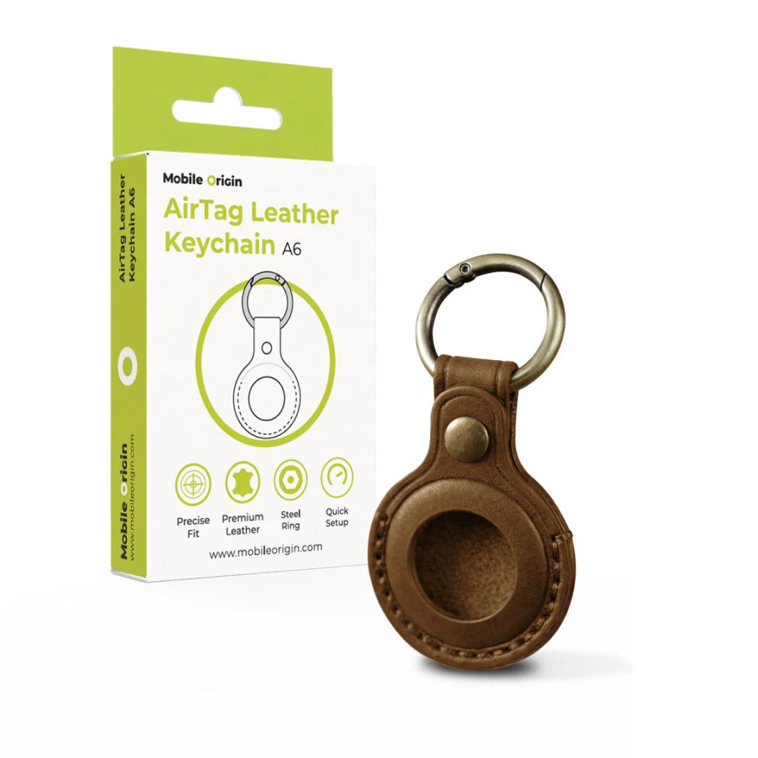 Mobile Origin AirTag Leather Keychain A6 Midnight Brown