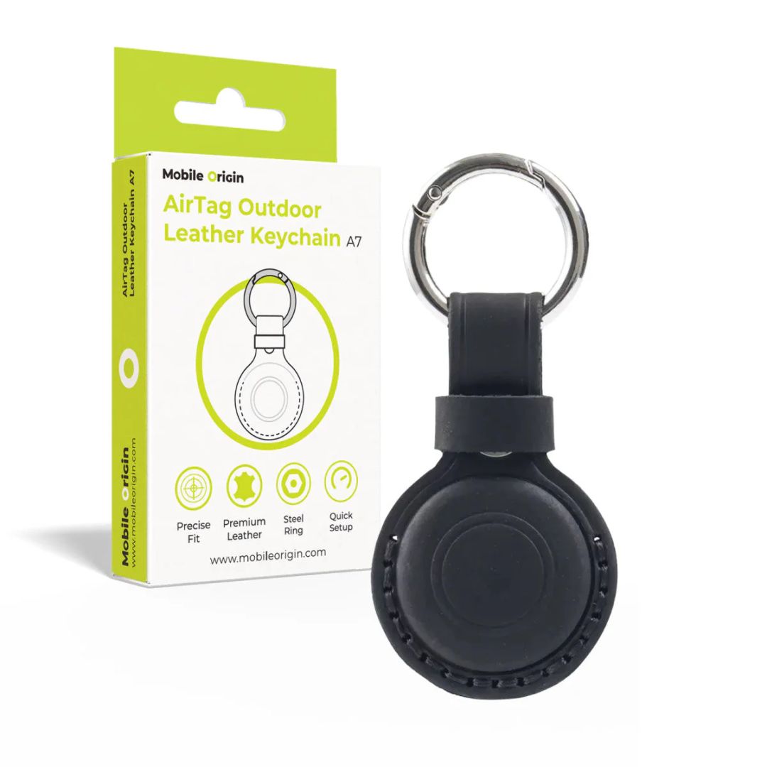 Mobile Origin AirTag Outdoor Leather Keychain A7 Black