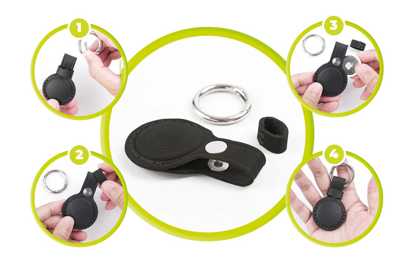 Mobile Origin AirTag Outdoor Leather Keychain A7 Black