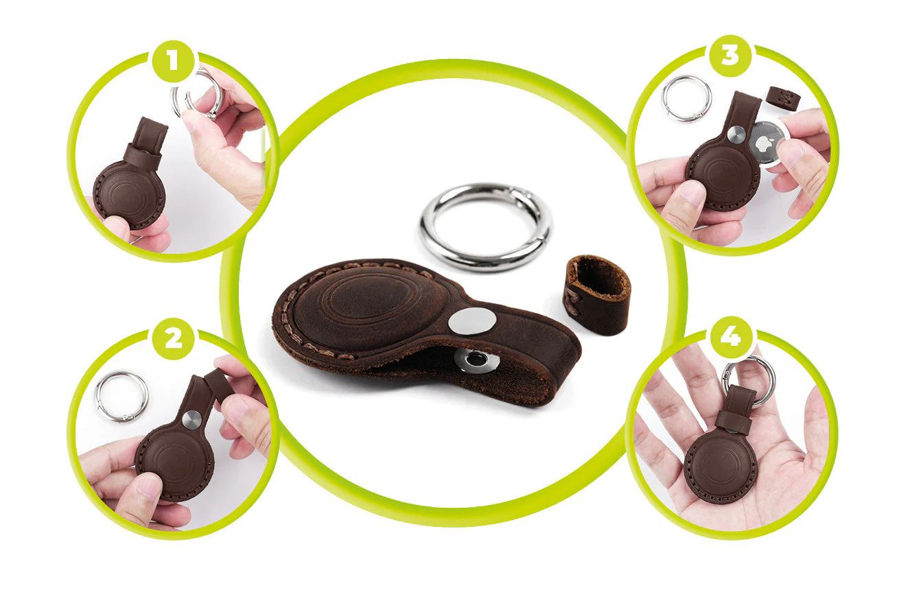 Mobile Origin AirTag Outdoor Leather Keychain A7 Midnight Brown