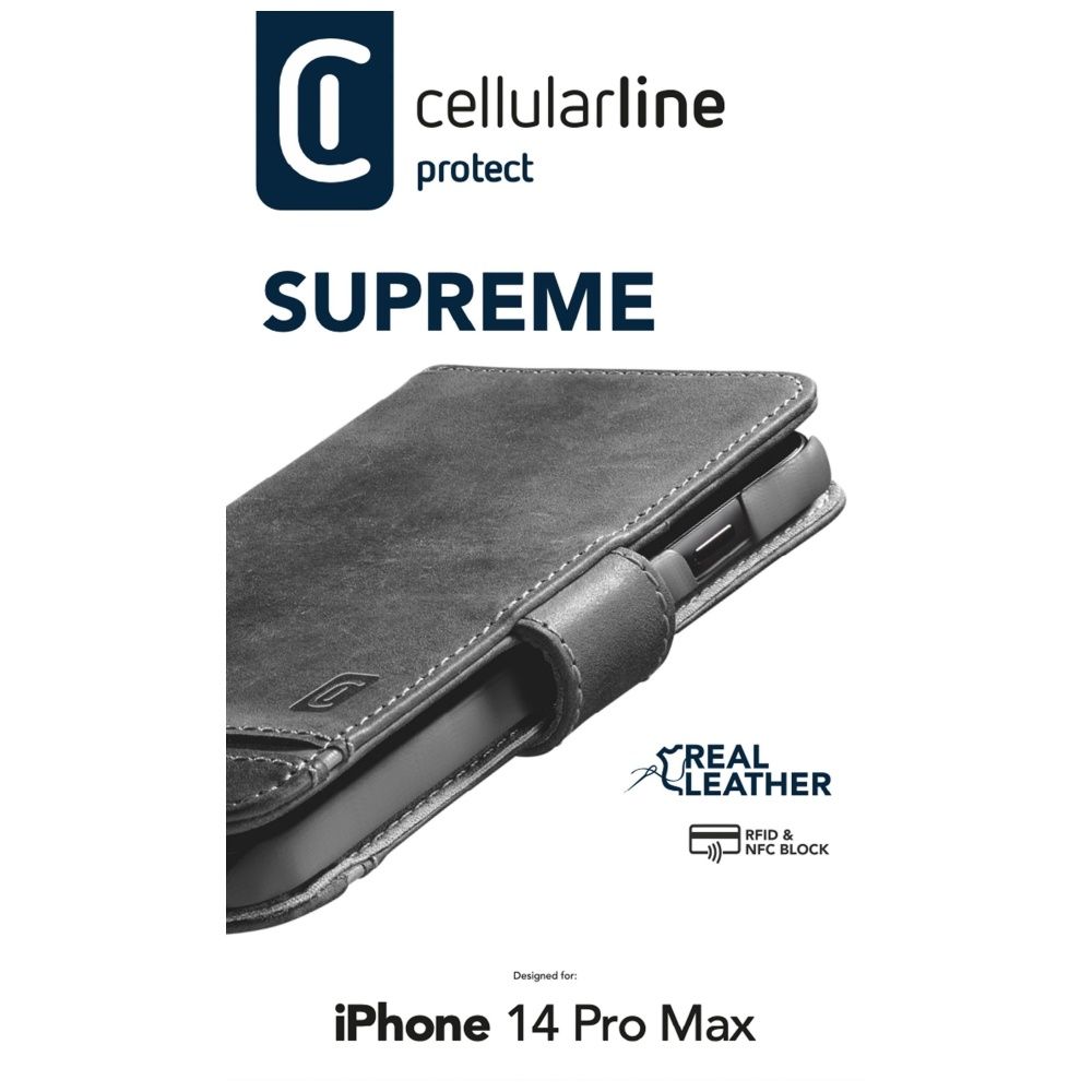 Cellularline Supreme book-type premium leather case for Apple iPhone 14 PRO MAX, black