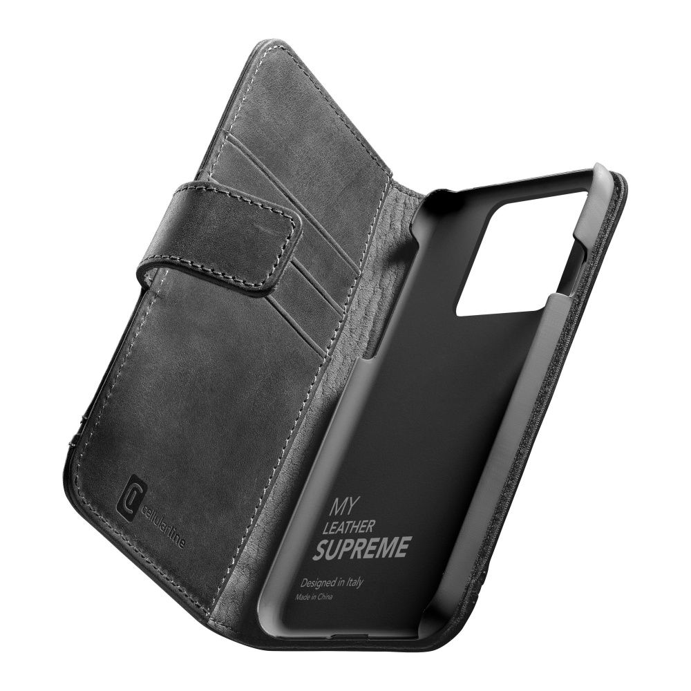 Cellularline Supreme book-type premium leather case for Apple iPhone 14, black