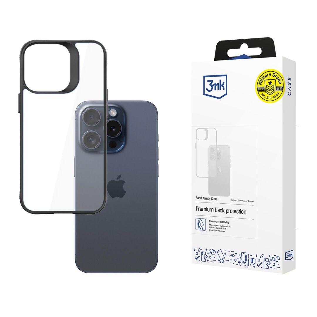 3mk Satin Armor Case+ átlátszó, TPU és PC anyagú telefontok Apple iPhone 15 Pro