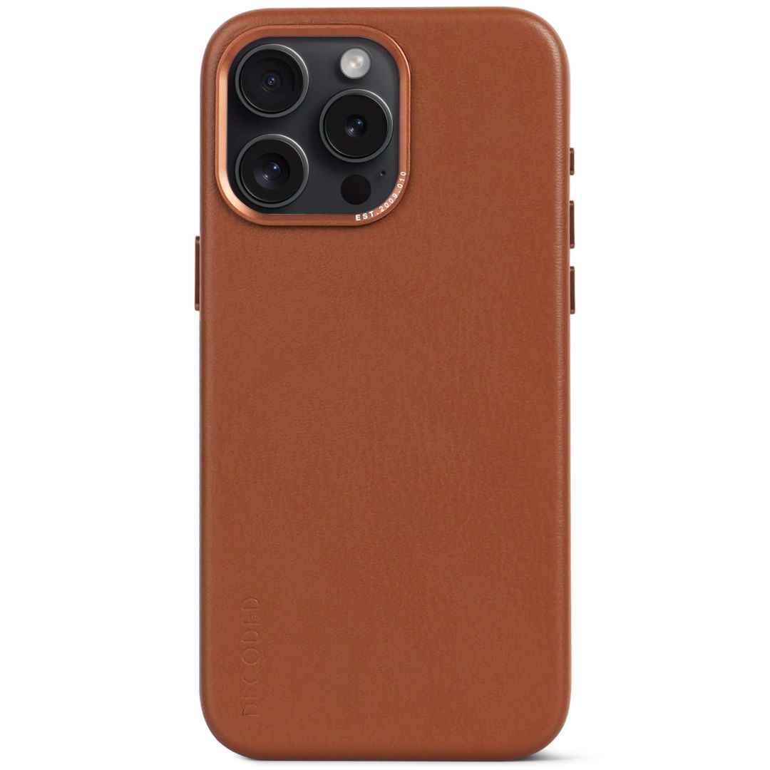 Decoded iPhone 15 Pro Max Leather Back Case Tan Brown