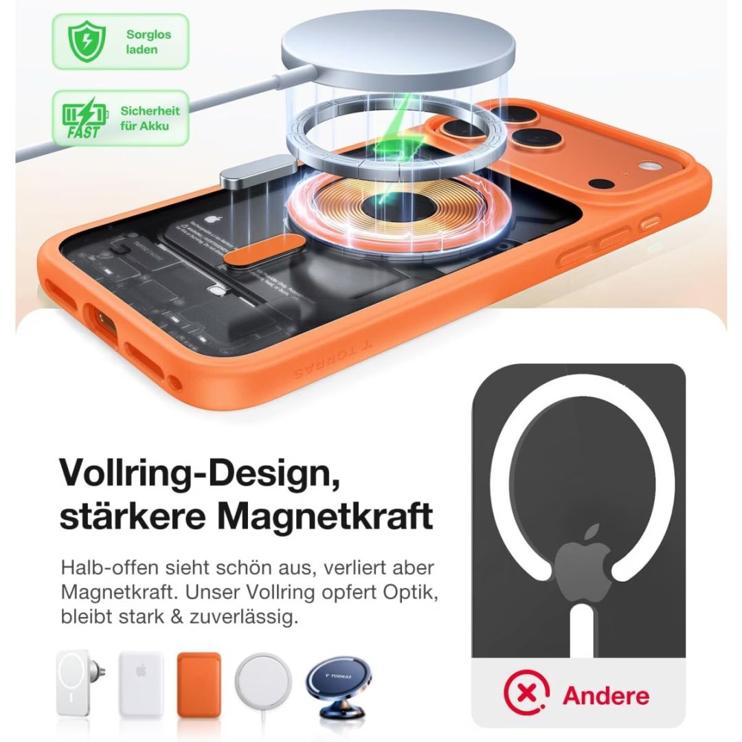 Torras Guardian Magnetic case for iPhone 17 Pro Max Energy Orange