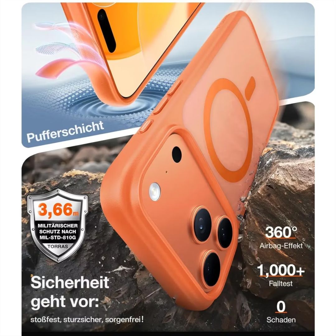 Torras Guardian Magnetic case for iPhone 17 Pro Max Energy Orange