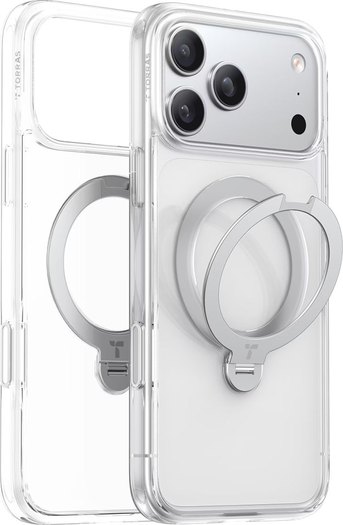 Torras Ostand Q3 Spin case for iPhone 17 Pro Max Clear