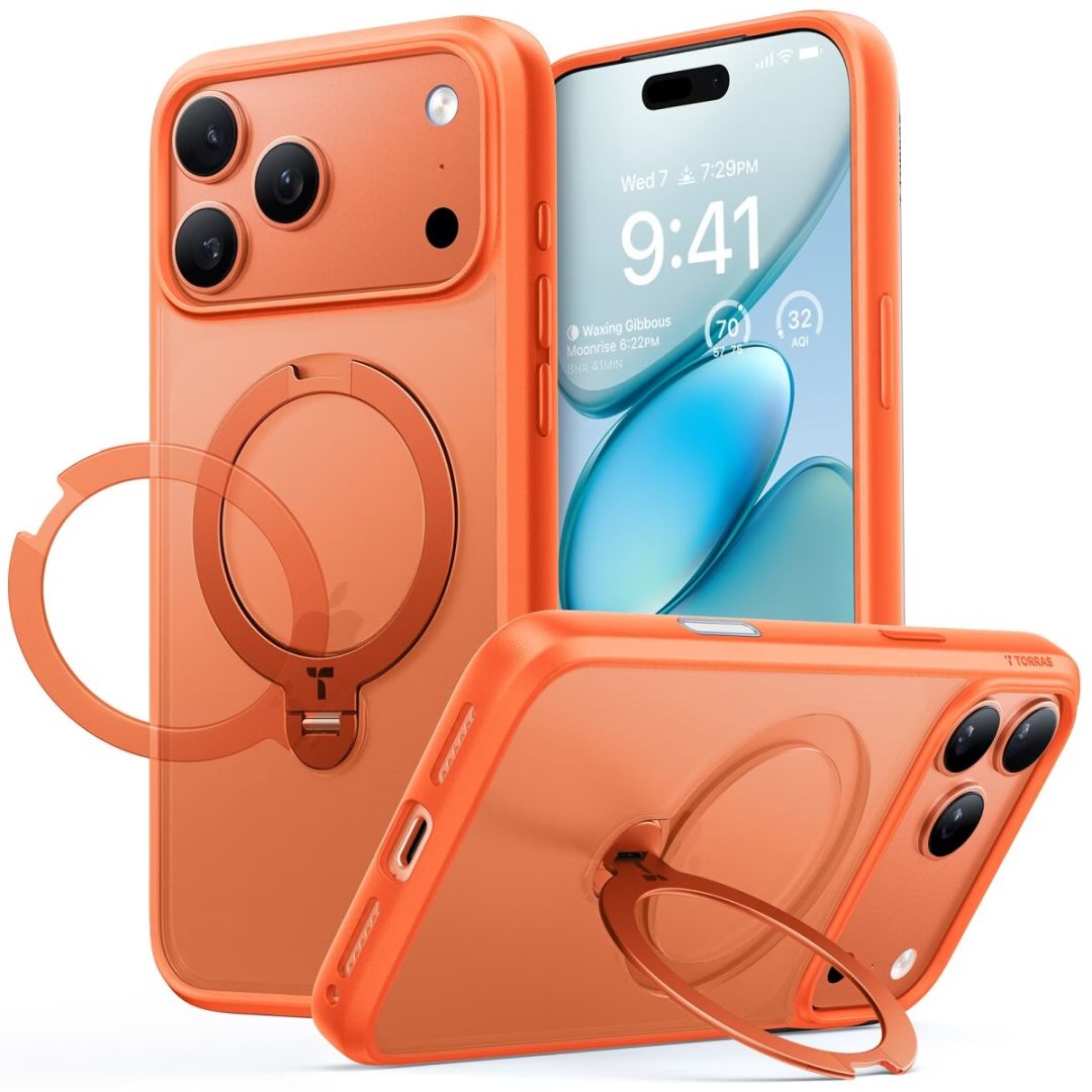 Torras Ostand Q3 Spin case for iPhone 17 Pro Energy Orange