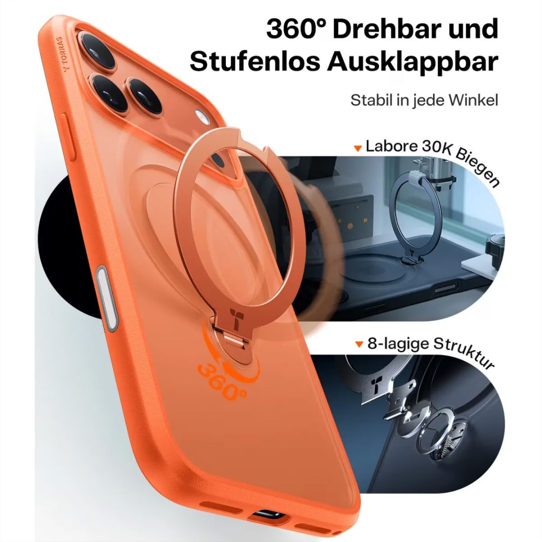 Torras Ostand Q3 Spin case for iPhone 17 Pro Energy Orange