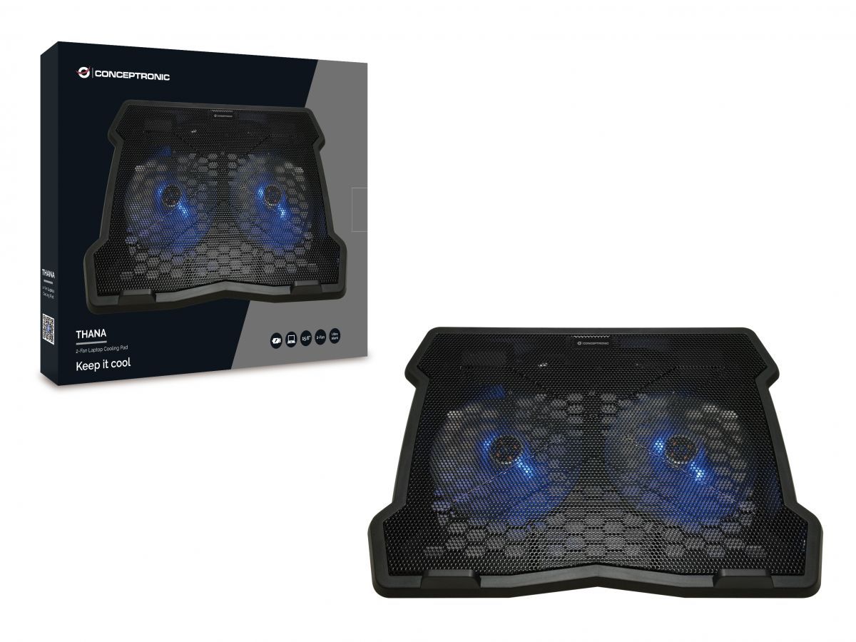 Conceptronic  THANA06B 2 ventilátoros laptop hűtőpad Black
