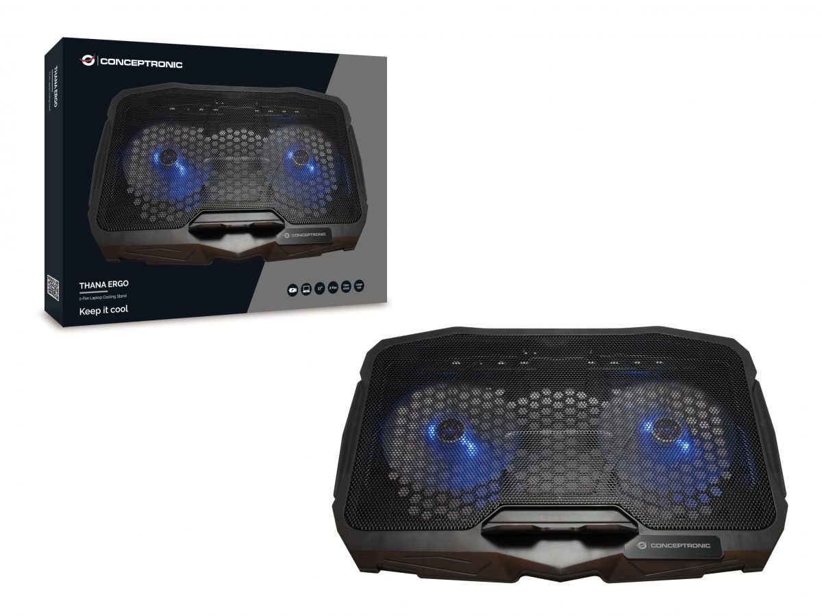 Conceptronic  THANA07B ERGO 2 ventilátoros laptop hűtőpad Black