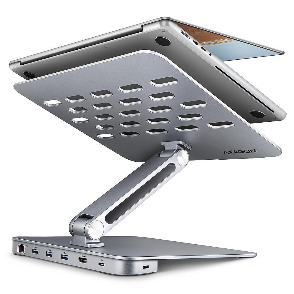 AXAGON HMC-STND Többportos USB-C 5Gbps hub és alumínium állvány laptopokhoz