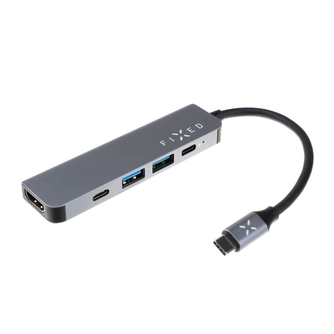 FIXED USB-C 5 az 1-ben HUB, 2 x USB 3.2 , 1 x 4K HDMI, 1 x USB-C Power Delivery támogatással és 1 x USB-C 3.2 Gen1