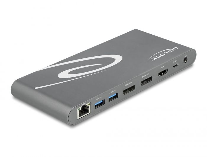 DeLock USB Type-C™ DP 1.4 Docking Station Triple 4K Display - HDMI / DisplayPort / USB / LAN / SD / PD 3.0 Grey