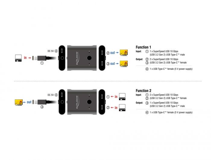 DeLock USB 10 Gbps USB Type-C Switch 2 to 1 bidirectional 8K