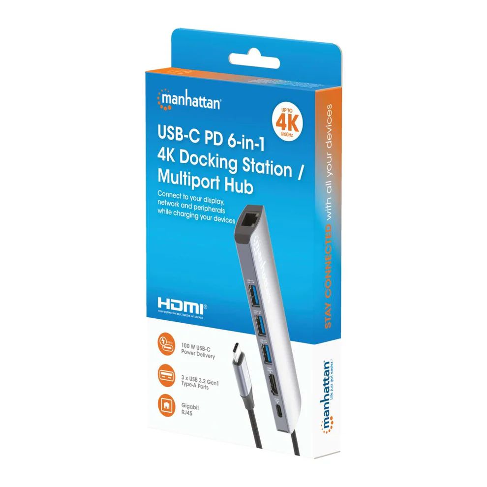 Manhattan USB-C PD 6-in-1 4K Docking Station / Multiport Hub