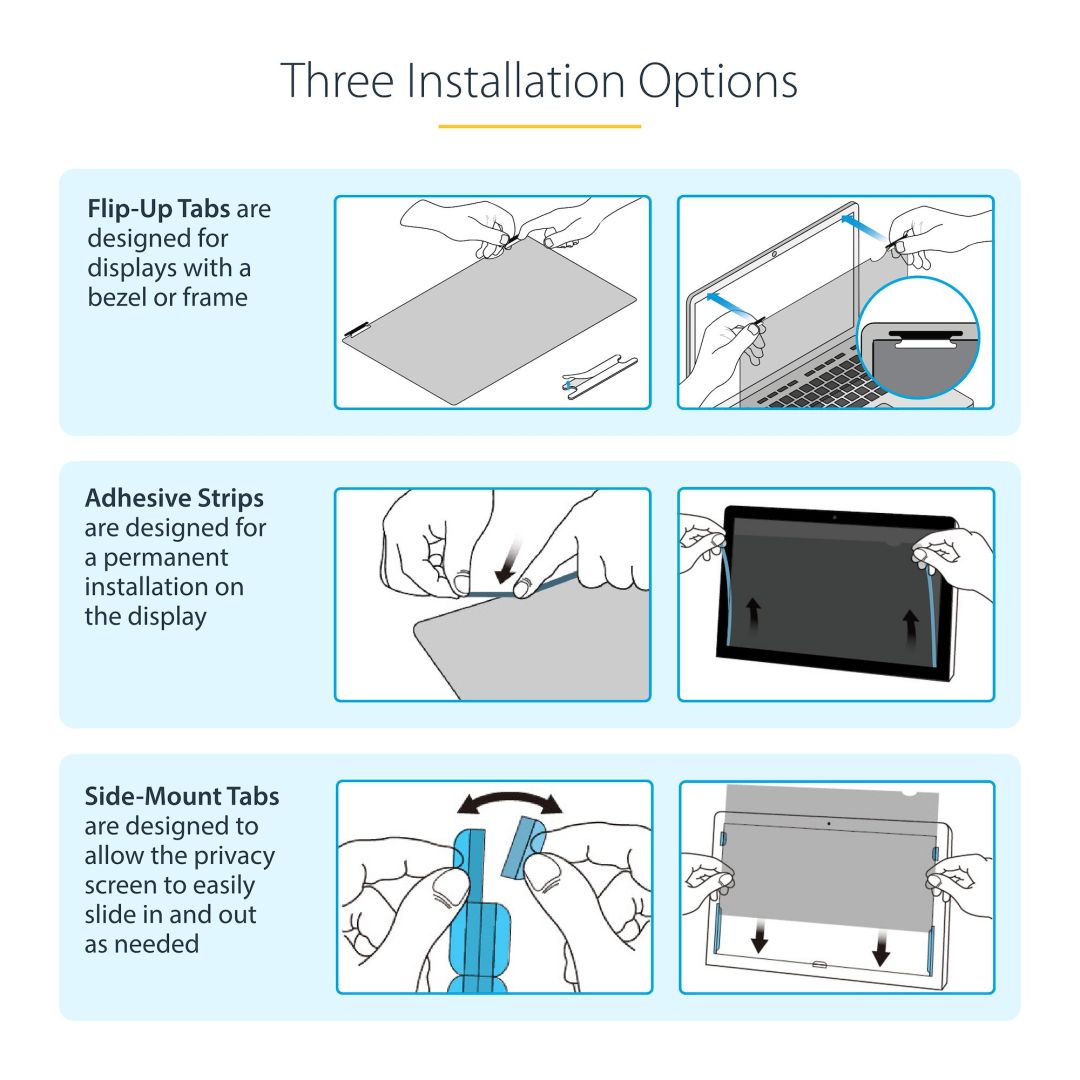 Startech Flip-Up Laptop Privacy Screen with Touch Anti-Glare Blue Light Filter