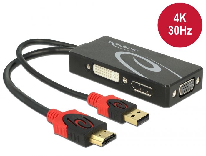 DeLock Adapter HDMI male > DVI / VGA / DisplayPort female 4K Black