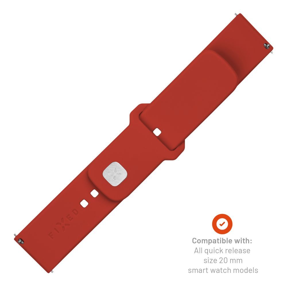 FIXED univerzális szilikon óraszíj készlet, gyors kioldás,  20mm-es okosórákhoz,, piros, FIXSST2-20MM-RD