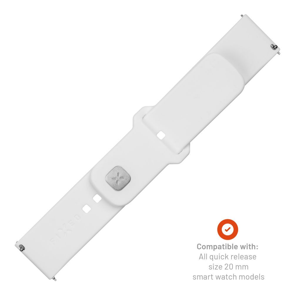 FIXED univerzális szilikon óraszíj készlet, gyors kioldás,  20mm-es okosórákhoz, fehér, FIXSST2-20MM-WH