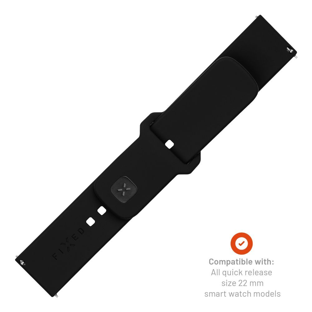 FIXED Sporty szilikon szíj gyors kioldóval 22mm-es okosórákhoz, fekete