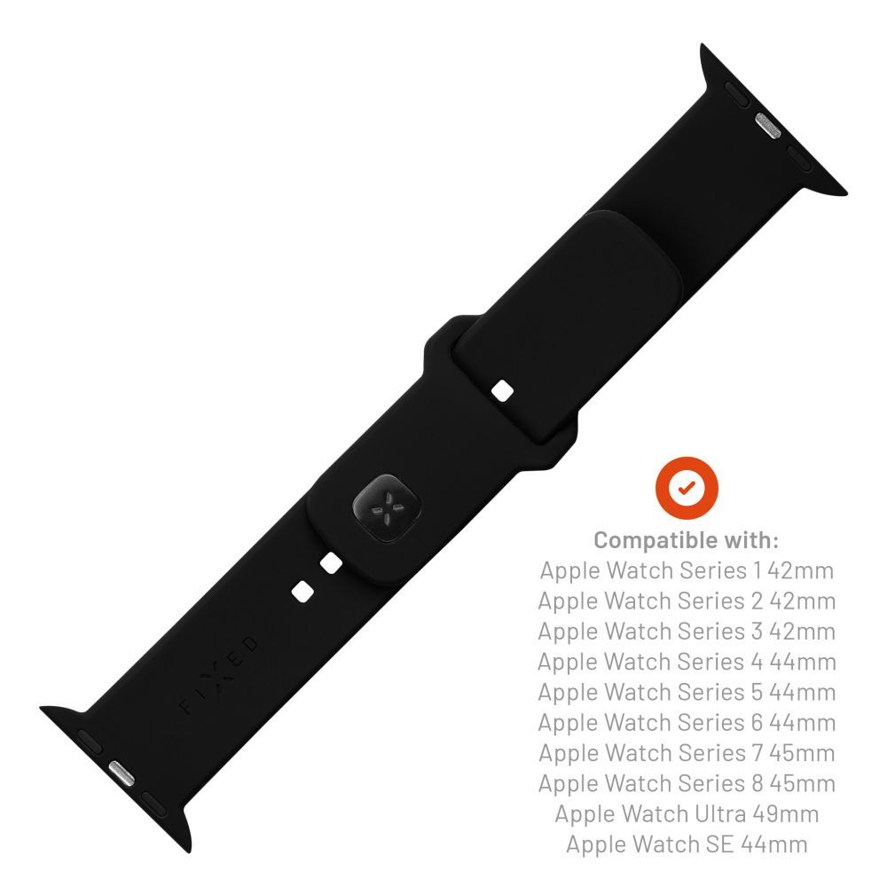 FIXED szilikon óraszíj Apple Watch 42/44/45mm-es okosórákhoz, fekete, FIXSST2-434-BK