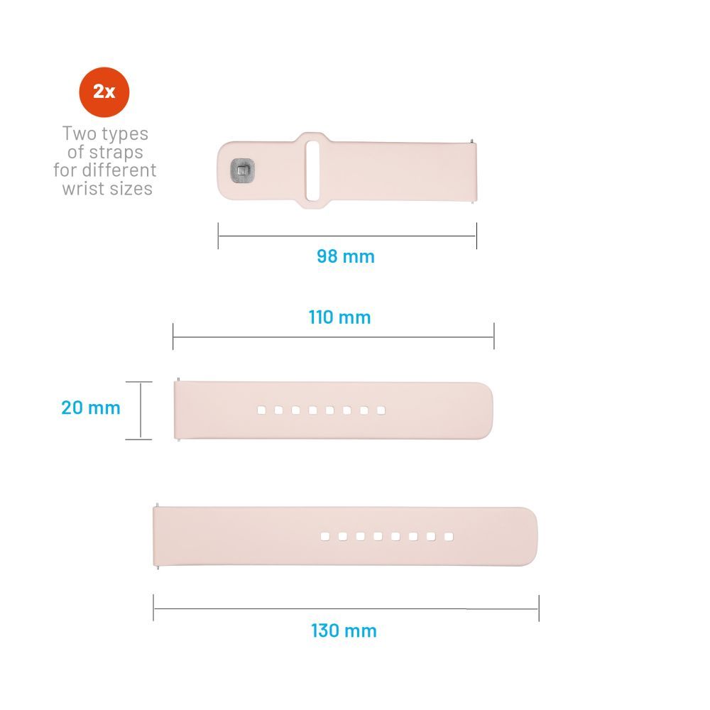 FIXED univerzális szilikon óraszíj készlet, gyors kioldás,  20mm-es okosórákhoz, pink, FIXSST2-20MM-PI