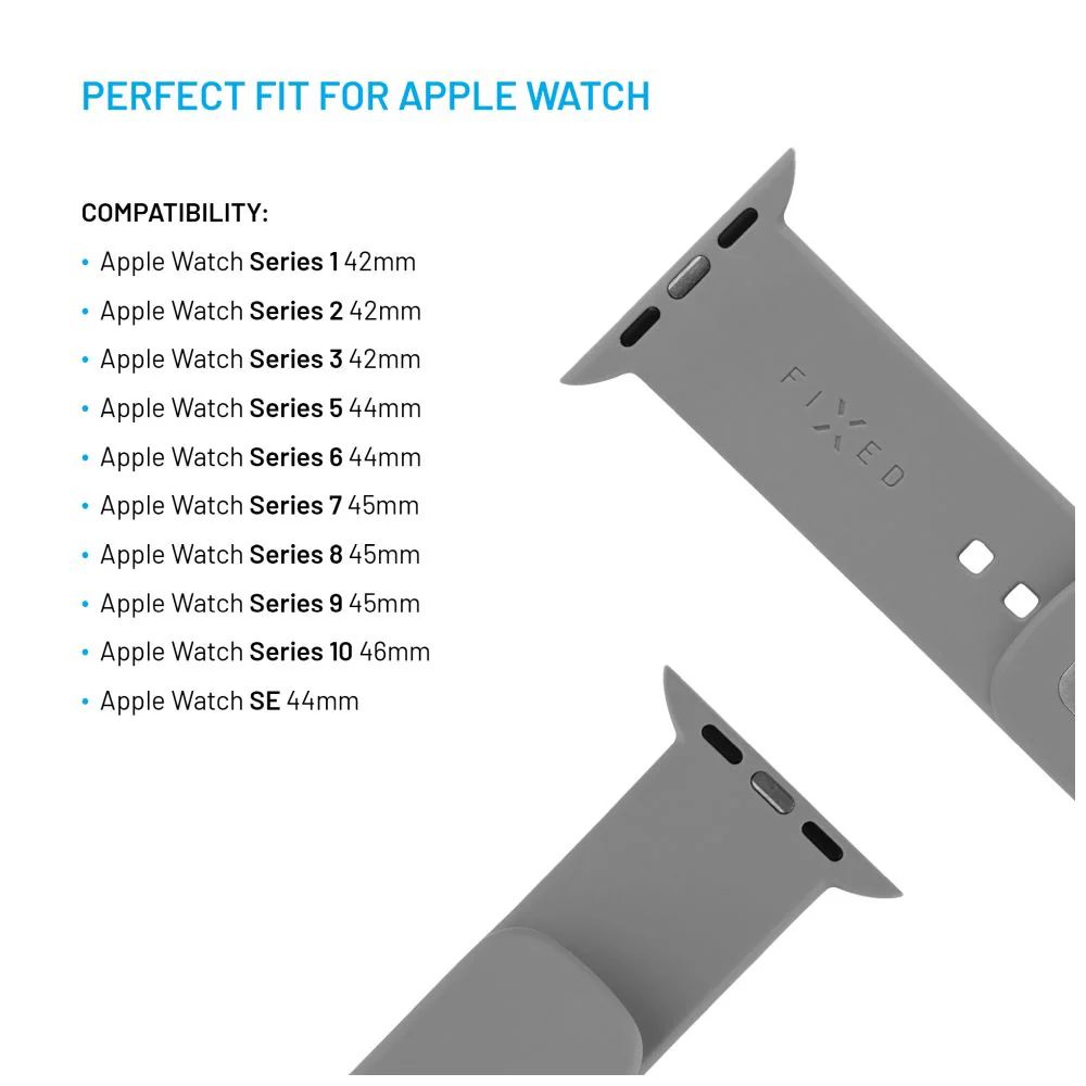 FIXED Sporty szilikon szíj az Apple Watch 42/44/45mm-es okosórákhoz, világos szürke