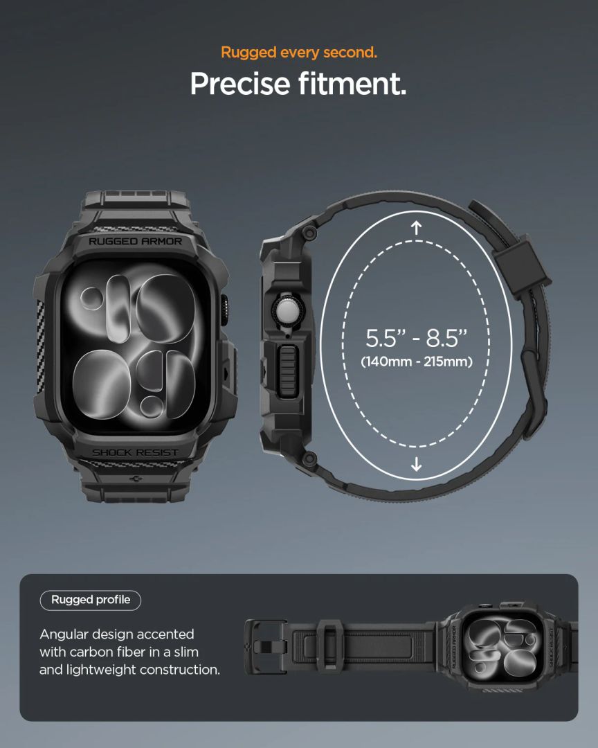 Spigen Rugged Armor Pro 2 case for Apple Watch 11 46mm Matte Black