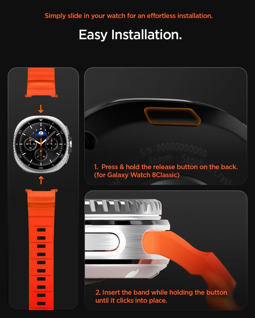 Spigen Silicone Band for Samsung Galaxy Watch 8 46mm/44mm/40mm Orange