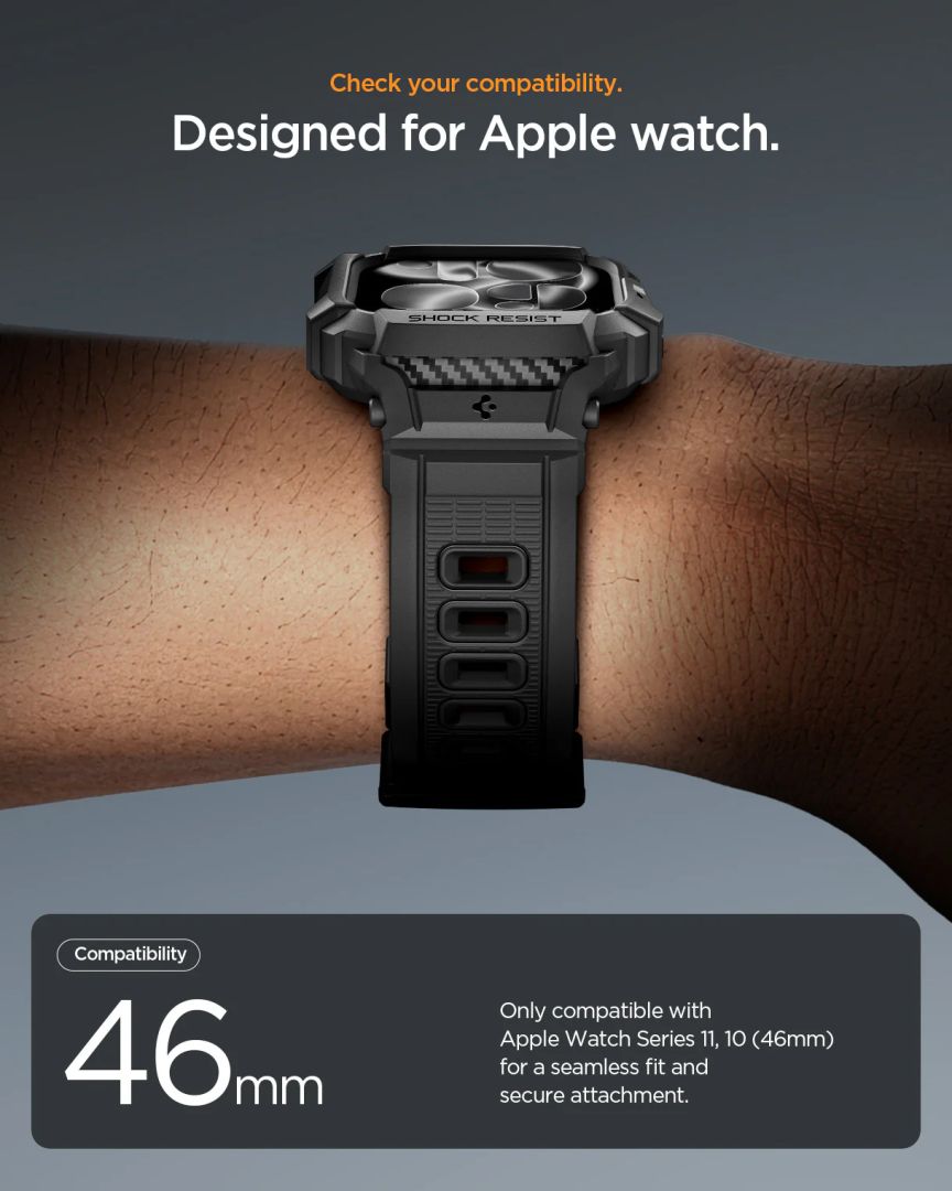 Spigen Rugged Armor Pro 2 Band for Apple Watch 11 42mm Matte Black