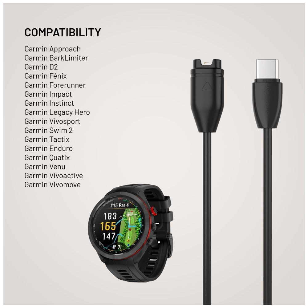 FIXED USB-C csatlakozású okosóra töltőkábel Garmin Forerunner/Fenix/Venu/Vívoactive/Instinct készülékhez 2m, fekete