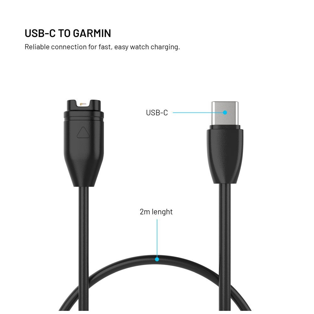 FIXED USB-C csatlakozású okosóra töltőkábel Garmin Forerunner/Fenix/Venu/Vívoactive/Instinct készülékhez 2m, fekete