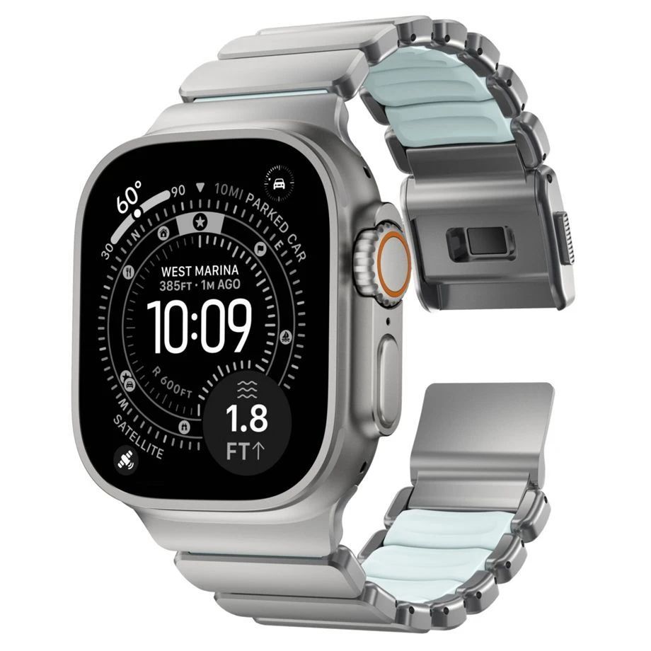 Nomad Stratos Band for FKM AW 45/46/49mm Natural Titanium Icy Blue Glow