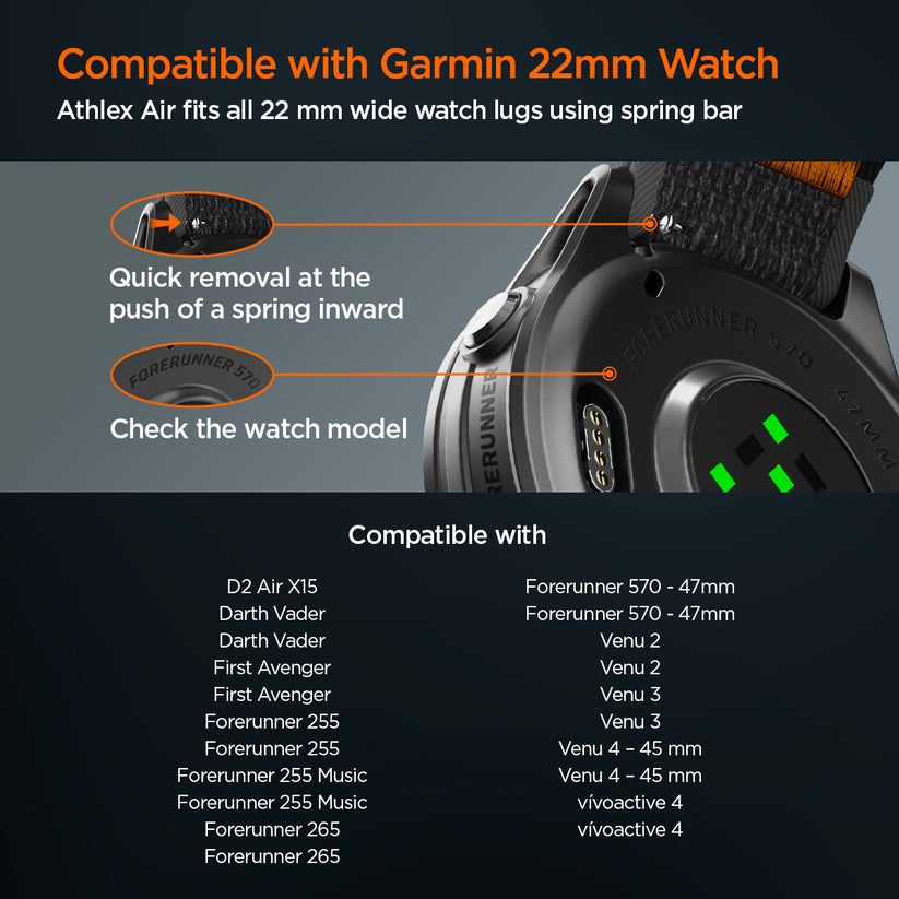 Spigen Athlex Air Active Band for Garmin Quick Release 22mm Black/Orange