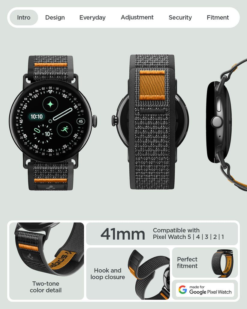 Spigen Athlex Air Band for Google Pixel Watch 5/4/3 41mm/2/1 Active Black Orange