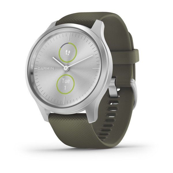 Garmin vívomove Style Silver Aluminum Case with Moss Silicone Band